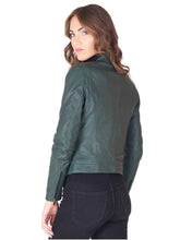 Load image into Gallery viewer, Green new Womens Round Collar leather jacket
