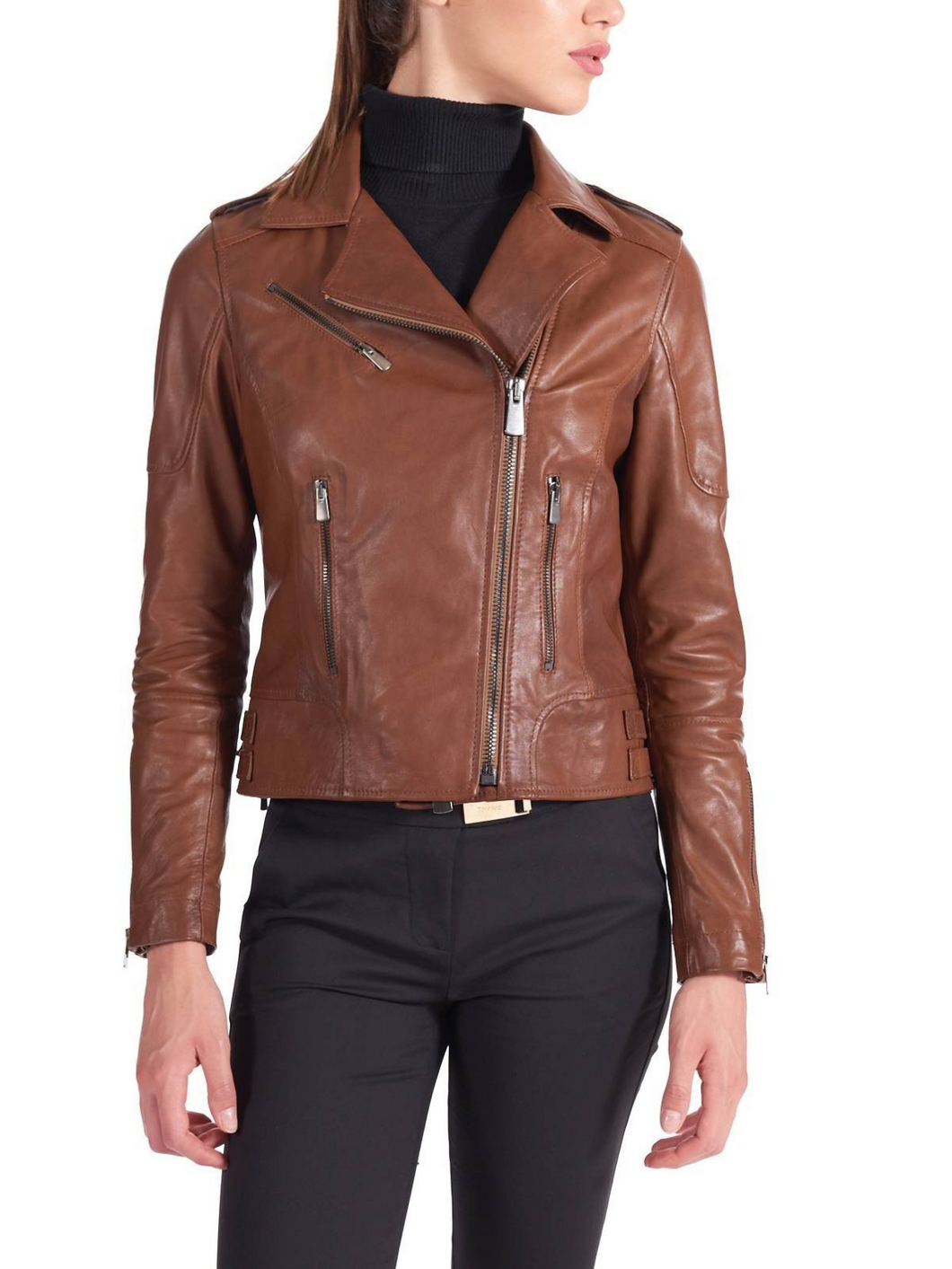 Asymmetrical Womens Zipper Brown Biker Leather Jacket