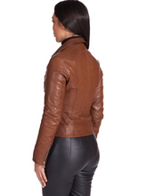 Load image into Gallery viewer, Women’s Casual Brown Leather Biker Jacket
