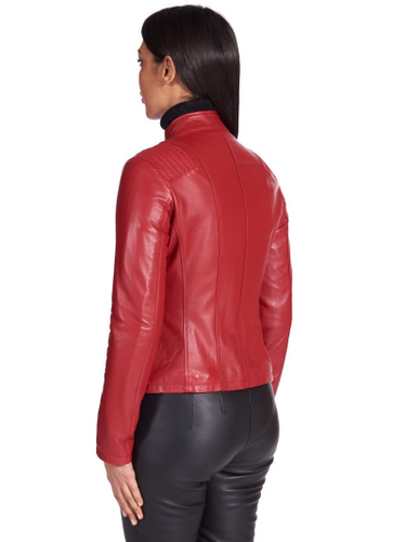 Women Red Biker Real Leather Jacket