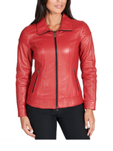 Load image into Gallery viewer, Womens Red Real Leather Biker Jacket
