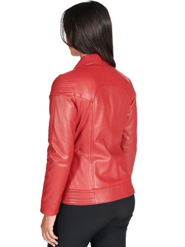Womens Red Real Leather Biker Jacket