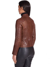 Load image into Gallery viewer, Women’s Brown Stylish Real Leather Biker Jacket
