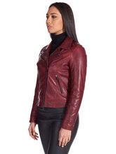 Load image into Gallery viewer, Women’s Faux Leather Red Biker Jacket
