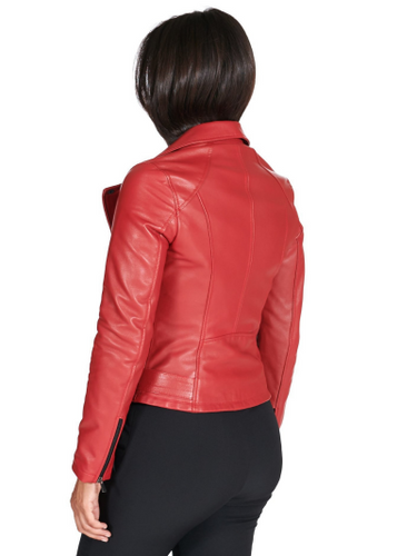 Women’s Red Biker Real Leather Jacket