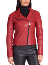 Load image into Gallery viewer, Genuine Red Leather Biker Jacket Women - Boneshia
