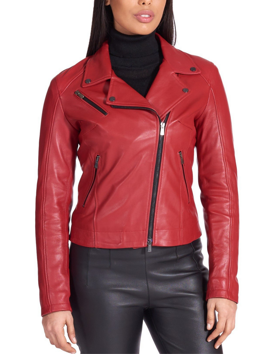 Genuine Red Leather Biker Jacket Women - Boneshia