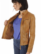 Load image into Gallery viewer, Women’s Brown Biker Snap Collar Jacket
