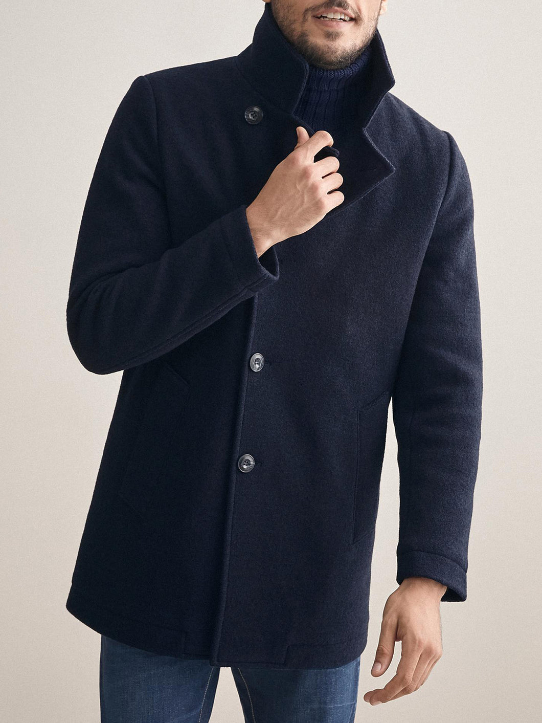 Mens Modern Blue Wool Coat