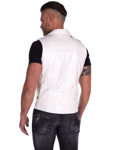 White Genuine Leather Vest For Men