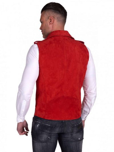 Red Suede Leather Vest For Men