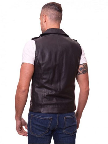 Black Genuine Leather Vest For Men