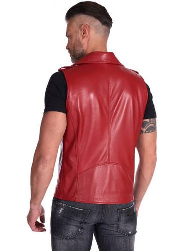 Red Genuine Leather Vest For Men