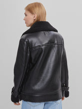 Load image into Gallery viewer, Womens Black Shearling real Leather Coat
