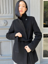 Load image into Gallery viewer, Womens Black Wool Trench Coat

