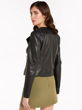 Load image into Gallery viewer, Black Crew-neck Stylish Leather Jacket
