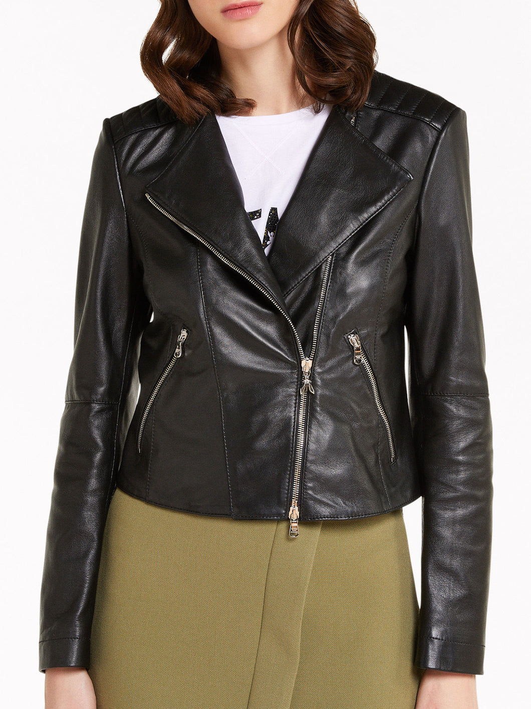 Black Crew-neck Stylish Leather Jacket