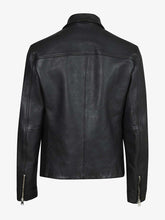 Load image into Gallery viewer, Mens Black Leather Stand Collar Biker Jacket
