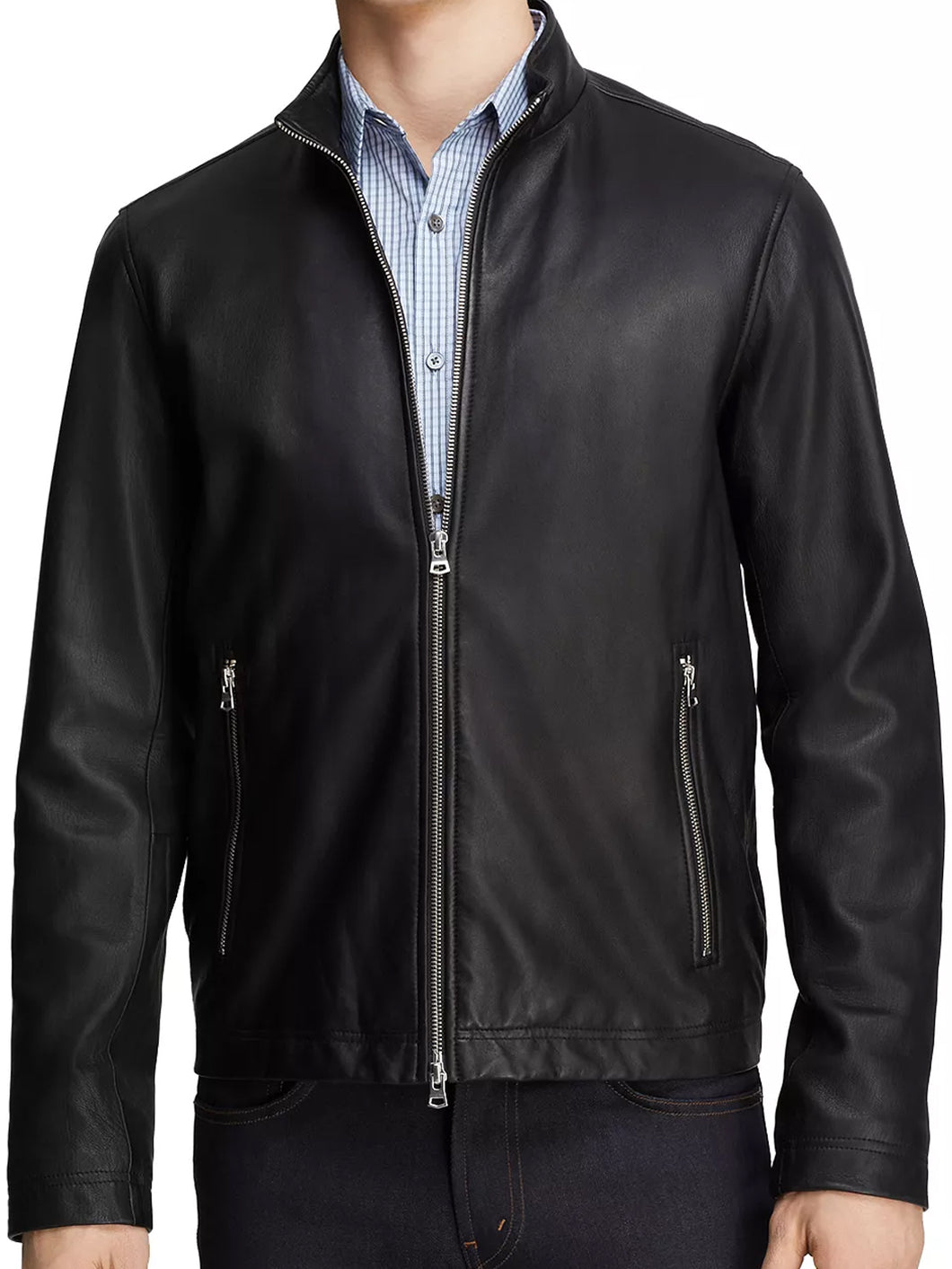 Men's Polished Black Leather Jacket - Boneshia