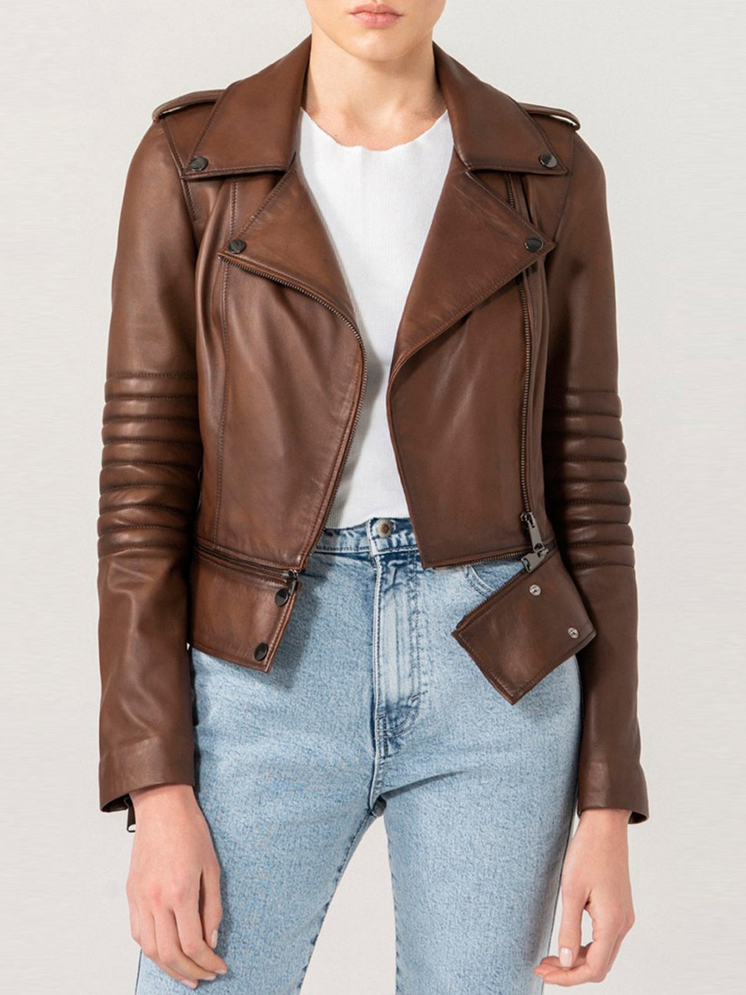 Womens Casual Stylish Brown Shiny Leather Jacket