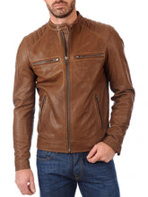 Load image into Gallery viewer, Classic Mens Brown Biker Real Leather Jacket –  Boneshia
