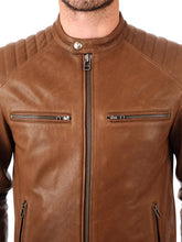 Load image into Gallery viewer, Classic Mens Brown Biker Real Leather Jacket – Boneshia
