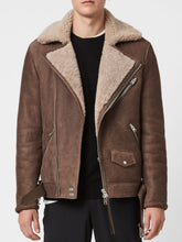 Load image into Gallery viewer, Shearling Brown Biker Leather Jacket
