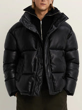 Load image into Gallery viewer, Mens Faux Leather Puffer Jacket
