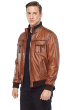 Load image into Gallery viewer, Men&#39;s Brown Leather Bomber Jacket - Boneshia
