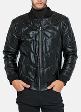 Load image into Gallery viewer, Mens Diamond Stitched Style Leather Bomber Jacket
