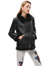 Load image into Gallery viewer, Faux Fur Shearling Leather Biker Jacket in Black
