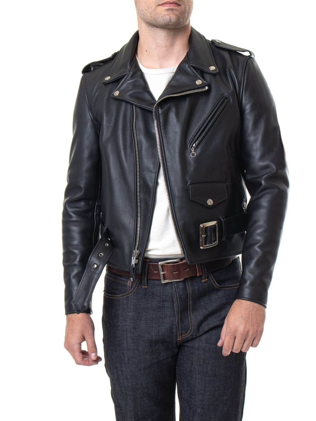Classic Genuine Leather Asymmetrical Motorcycle Jacket