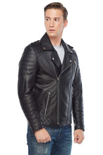 Load image into Gallery viewer, Men’s Black Leather Biker Jacket - Boneshia
