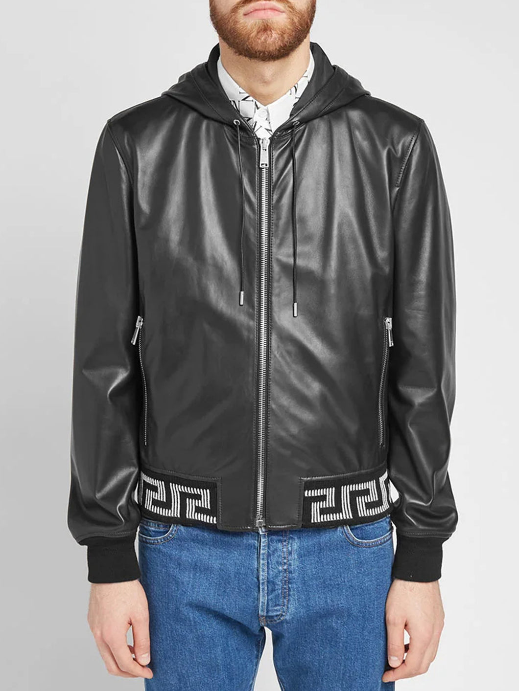 Hooded Greek RIB Leather Jacket