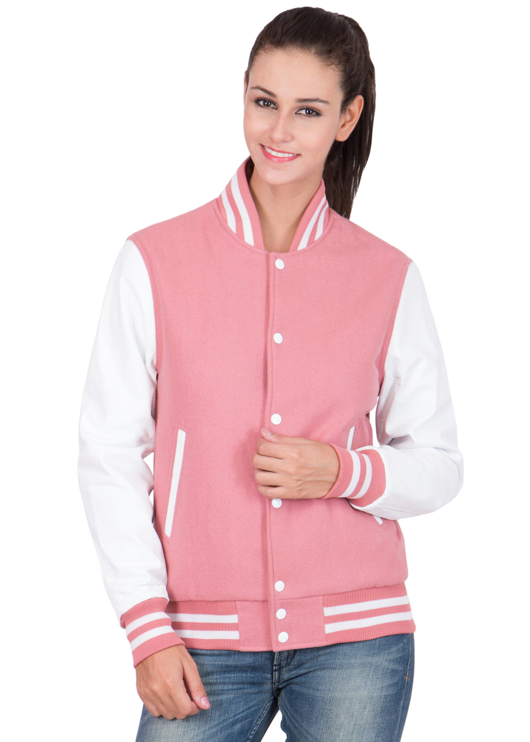 Womens Casual Baby Pink Varsity Jacket