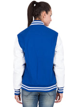 Load image into Gallery viewer, Women&#39;s Casual Blue and White Varsity Jacket
