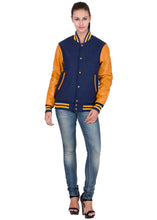 Load image into Gallery viewer, Womens Blue and Yellow Varsity Jacket
