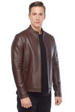 Load image into Gallery viewer, Plain Brown Leather Fashion Biker Jacket

