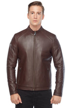 Load image into Gallery viewer, Plain Brown Leather Fashion Biker Jacket
