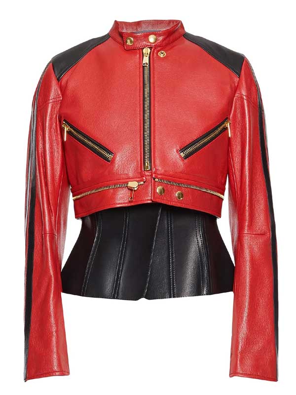 Women's Red Biker Leather Jacket