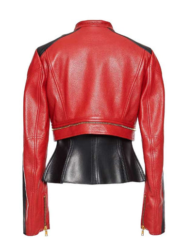 Women's Red Biker Leather Jacket
