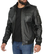 Load image into Gallery viewer, Black Bomber Leather Jacket For Mens
