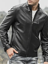 Load image into Gallery viewer, Black Leather Fashion Biker Jacket For Mens
