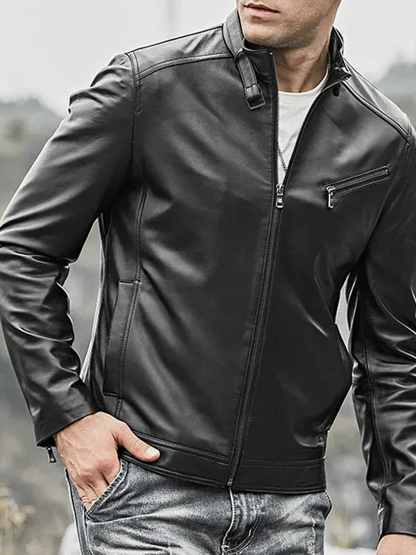 Black Leather Fashion Biker Jacket For Mens