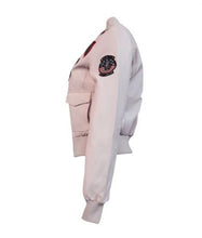 Load image into Gallery viewer, Light Pink Women’s Top Gun Vegan Leather Bomber Jacket
