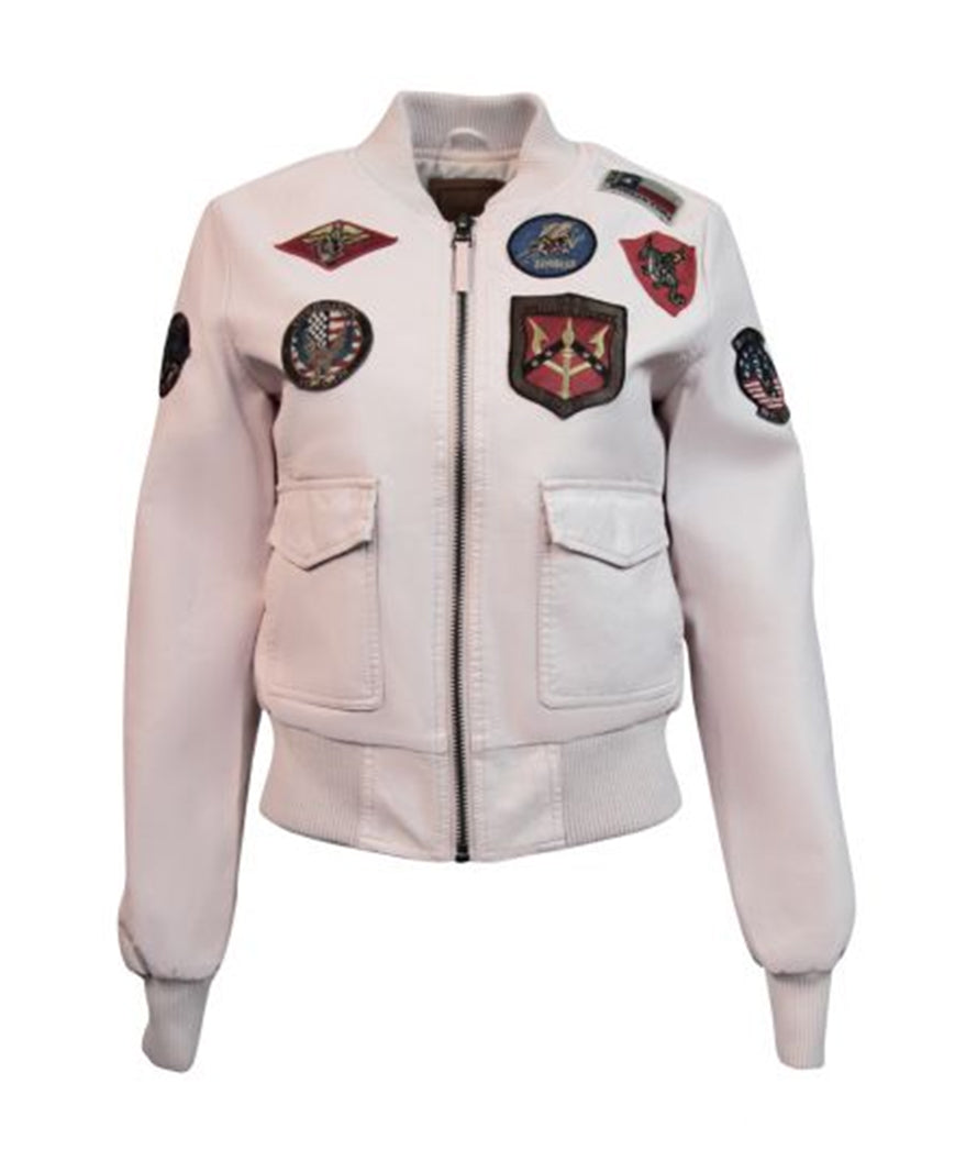 Light Pink Women’s Top Gun Vegan Leather Bomber Jacket