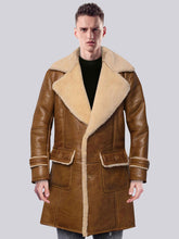 Load image into Gallery viewer, Men Brown Shearling asymmetrical Leather Coat

