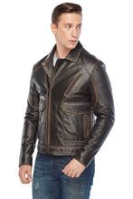 Load image into Gallery viewer, Men&#39;s Genuine Distressed Brown Leather Jacket
