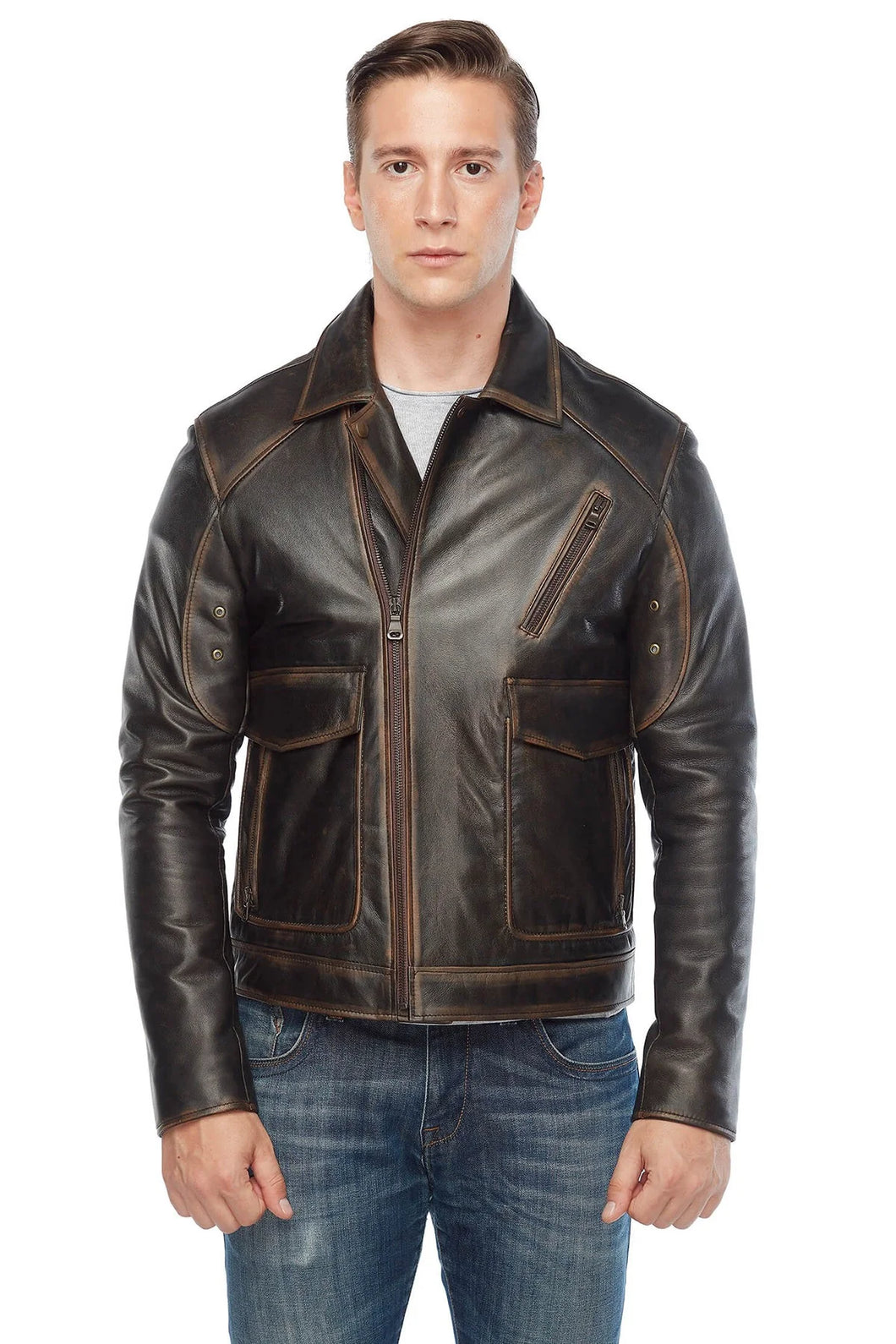 Men's Genuine Distressed Brown Leather Jacket