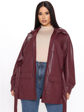 Load image into Gallery viewer, Womens Maroon Faux Leather Long Coat
